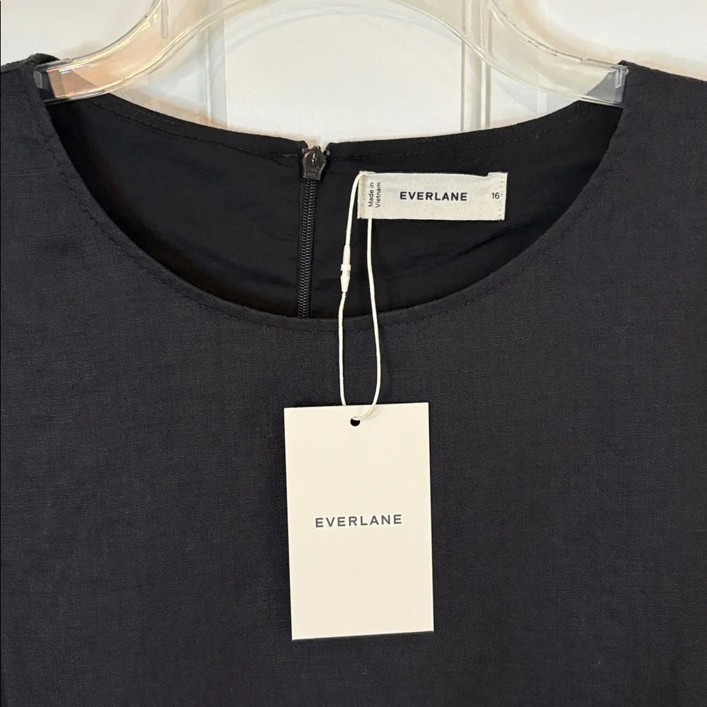 Everlane NWT Size 16 Black The Linen A-Line Midi Dress - Picture 4 of 14